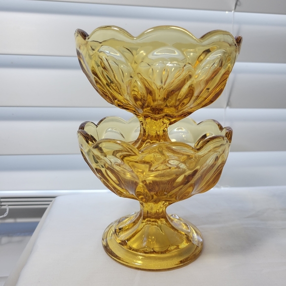 VINTAGE AMBER COMPOTE BOW 2 PICES - Picture 7 of 16
